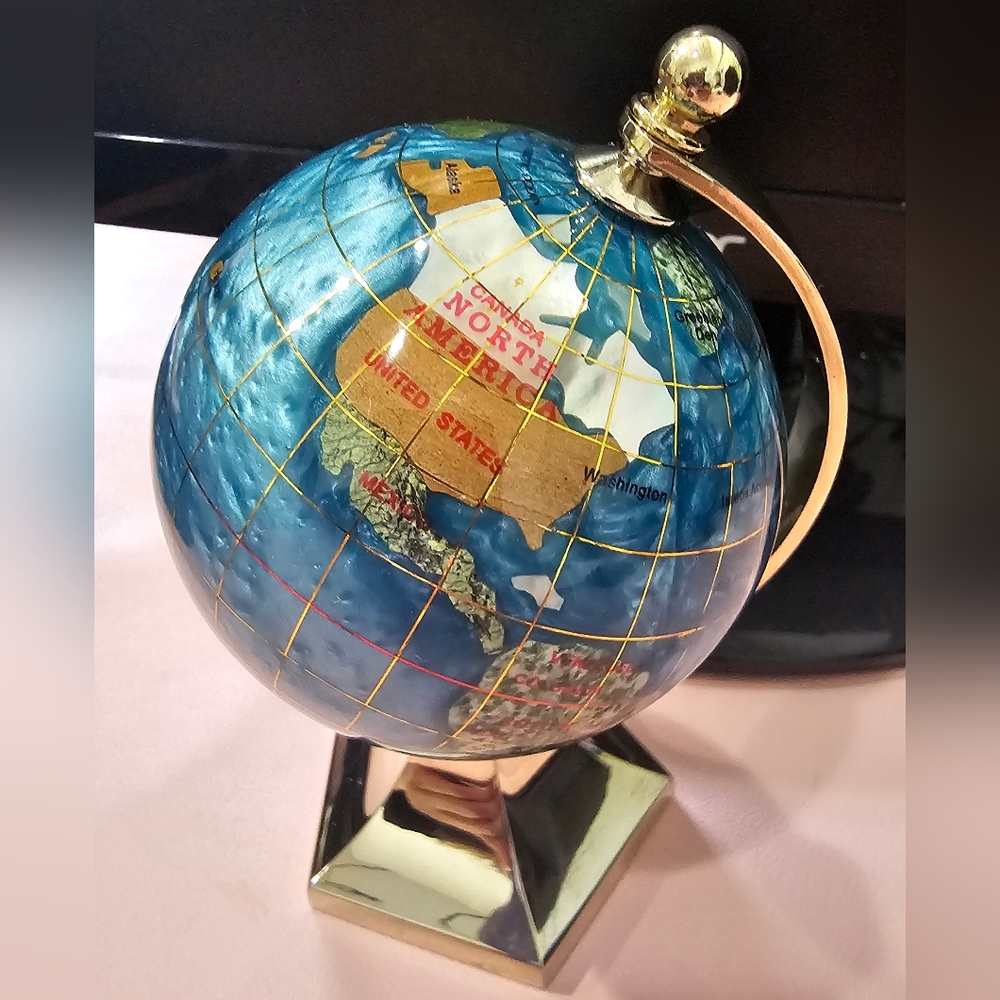 Decorative Blue Tabletop World Map Globe with Gold Stand